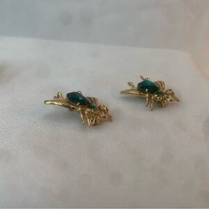 Coro Signed Emerald Green Glass Bee Brooch Pins - Set of 2